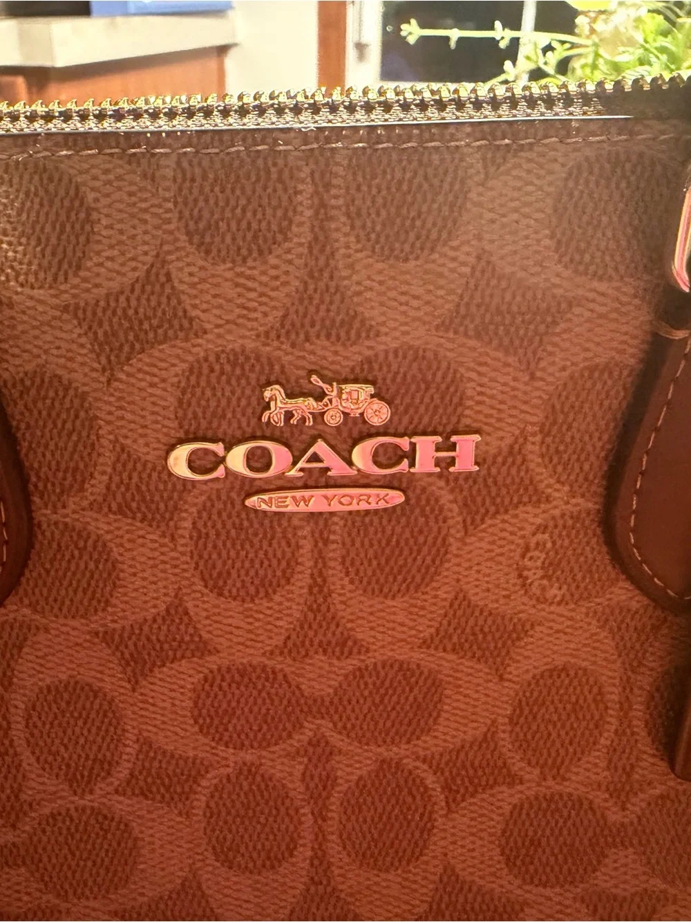 Coach Brown Signature Canvas Tote with Gold Logo